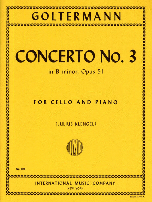 IMC Goltermann Concerto No. 3 in B Minor Opus 51 For Cello and Piano No. 3051